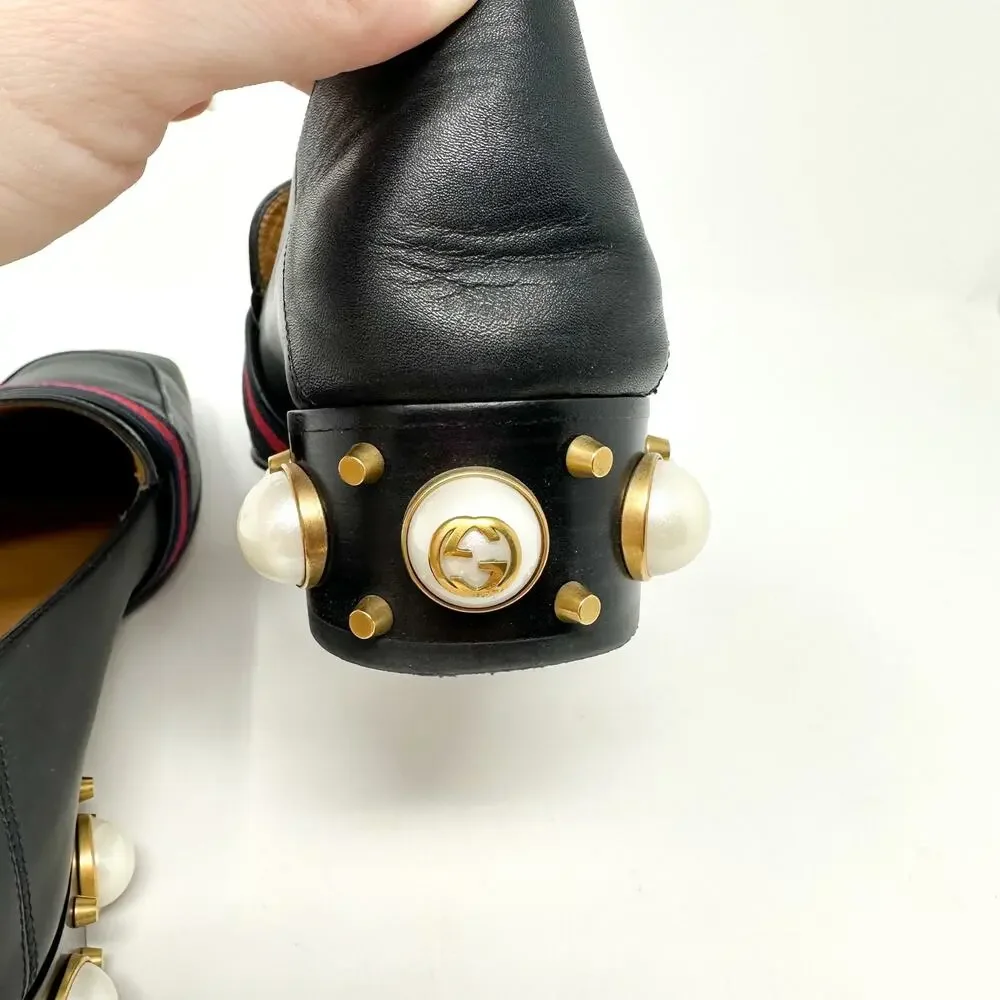Gucci Peyton Pearl Heel Loafer Black EU 39 US 9